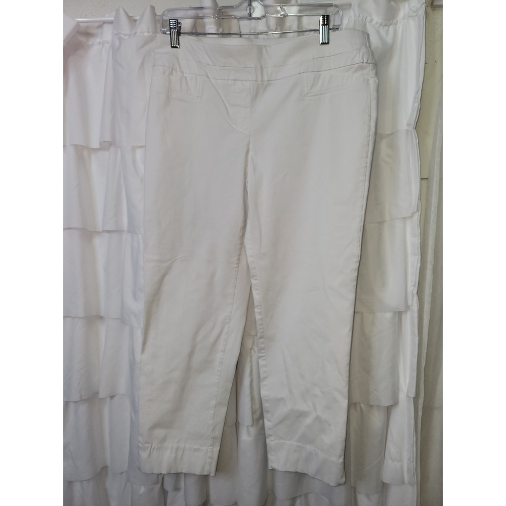 Zac & Rachel Womens White Pull On Cropped Pants Stretch Size 12 Faux Pocket 1321